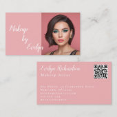 Roze Script Sociale QR Code Foto Make-up Visitekaartje (Voorkant / Achterkant)