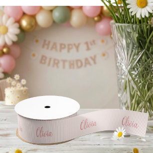 Roze Script Verpersoonlijkte Naam Verjaardag Grosgrain Lint