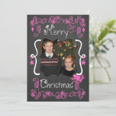 Roze Scrolls Gepersonaliseerd Foto Vakantie Kaart (Staand voorkant)