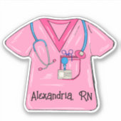 Roze Scrubs Verpleegster Monogram Waterdicht Sticker (Voorkant)