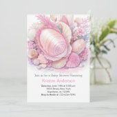 Roze Seashell Adventure Seashore Meisje Baby showe Kaart (Staand voorkant)