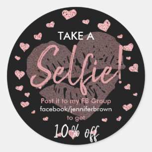 Roze selfie maken Hart Lippen Lippenstift korting Ronde Sticker