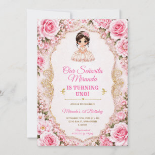Roze Señorita Eerste Verjaardag Mexicaanse Jurk Fe Kaart