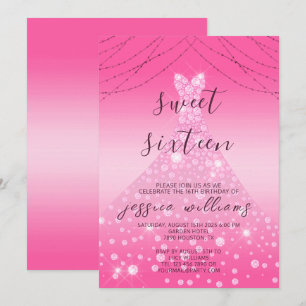 Roze Sequin Ball Gown & Lights Sweet 16 Verjaardag Kaart