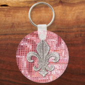 Roze sequin Sparkle Jewel Fleur De Lis  Sleutelhanger (Voorkant)