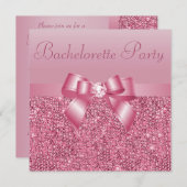 Roze Sequins, Bow & Diamond Bachelorette Party Kaart (Voorkant / Achterkant)