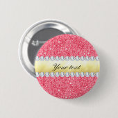 Roze Sequins Gold Foil en Diamonds Ronde Button 5,7 Cm (Voorkant /achterkant)