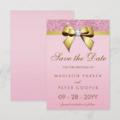 Roze Sequins Gouden Boog Save De Datum Bruiloft The Date (Voorkant / Achterkant)