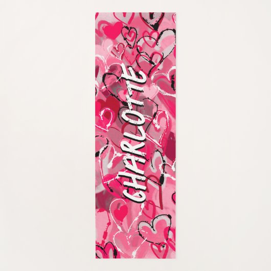 Roze Serenity: Speelse Graffiti Love Hearts Yogamat (Voorkant)