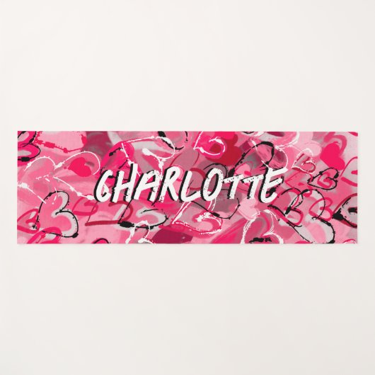 Roze Serenity: Speelse Graffiti Love Hearts Yogamat (Voorkant (horizontaal))