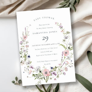 Roze Sering Wilde Bloemenkrans Baby Shower Uitnodi Bedankkaart