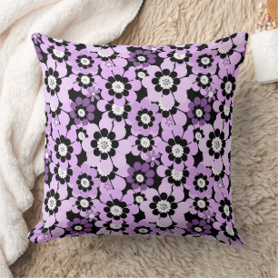 Roze seringenpatroon retro madeliefjes monochroom kussen