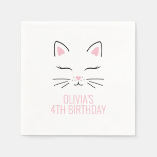 Roze servetten voor verjaardagsfeestje van kitten