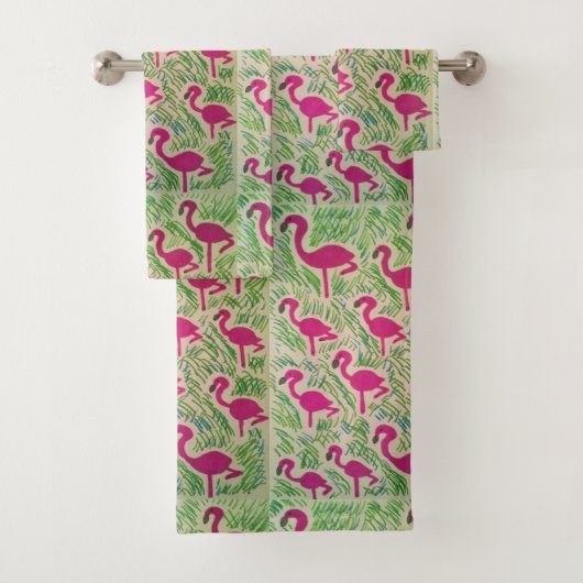 Roze set handdoeken voor flamingo Bathroom (Insitu)