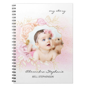Roze Shabby Chic Baby Girl - Aangepast eerste jaar Notitieboek