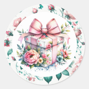  roze Shabby Chic Floral Verjaardagstaart Ronde Sticker