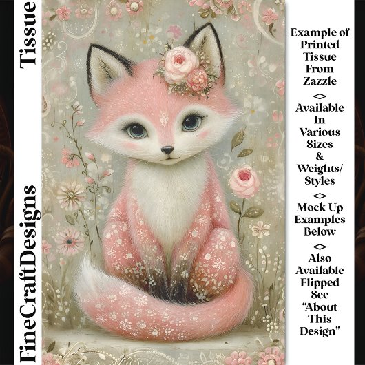 Roze Shabby Chic Fox Met Bloemen DL2R Decoupage Tissuepapier