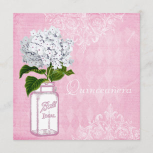Roze Shabby Chic Jar & Hydrangea Quinceanera Kaart