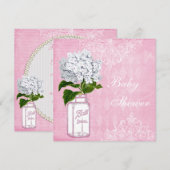 Roze Shabby Chic Mason Jar & Hydrangea Baby shower Kaart (Voorkant / Achterkant)