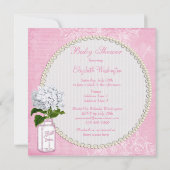 Roze Shabby Chic Mason Jar & Hydrangea Baby shower Kaart (Achterkant)