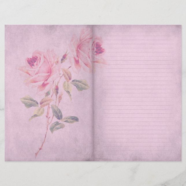 Roze Shabby Chic Roos Lined Scrapbook Paper (Voorkant)