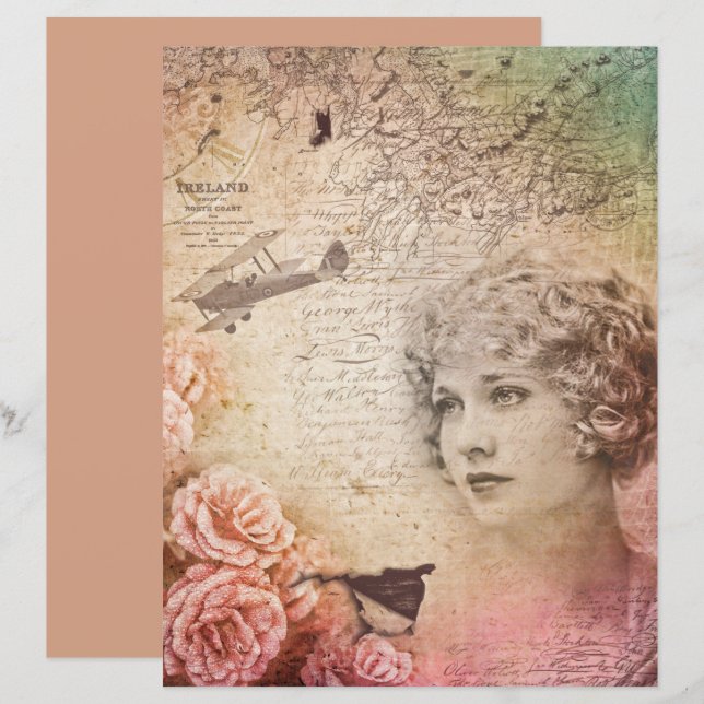  Roze Shabby Victoriaans Lady Scrapbook-papier (Voorkant / Achterkant)