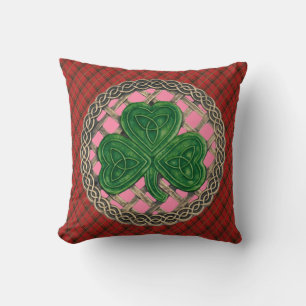 Roze Shamrock Celtic Knols op Red Play Kussen