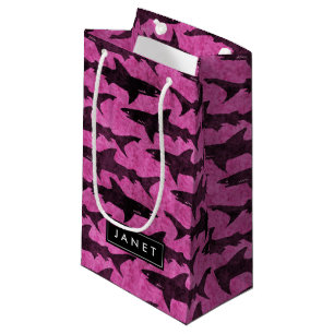 Roze Shark Bag met label voor naam Klein Cadeauzakje