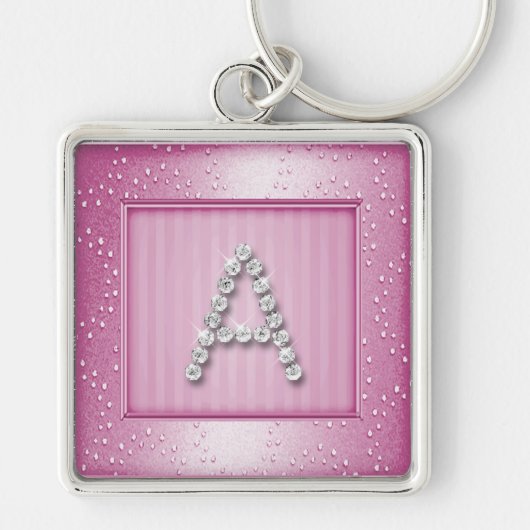 Roze Shimmer en Sparkle met monogram Sleutelhanger (Voorkant)