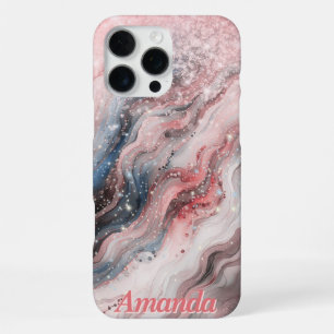 Roze Shimmer Marmer Gepersonaliseerde Telefoonhoes iPhone 16 Pro Max Hoesje