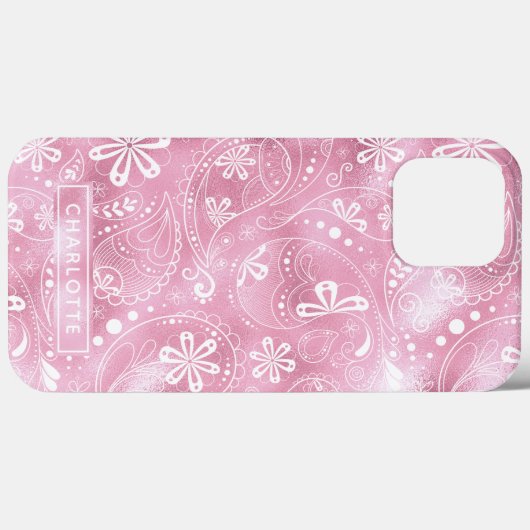 Roze Shimmer Modern Girly Paisley Personalized Case-Mate iPhone Case (Achterkant (horizontaal))