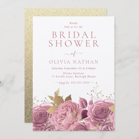 Roze Shimmer Rozen Floral Vrijgezellenfeest Kaart (Voorkant / Achterkant)