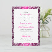 Roze Shimmer Satin White Lace Paisley Menu Kaart (Staand voorkant)