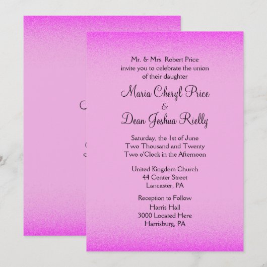 Roze Shimmer Wedding Invitation 5"x 7" Kaart (Voorkant / Achterkant)