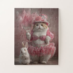 Roze Showgirl Cat & Bunny – Schattigee puzzel