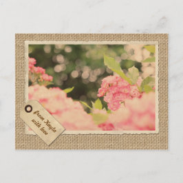 Roze Shrub Rozen Bokeh  Lijst Burlap Briefkaart