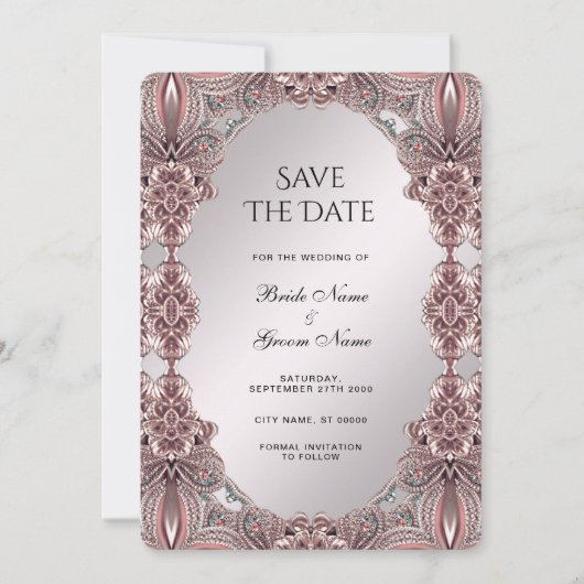 Roze sier Bewaar de datum Save The Date (Voorkant)