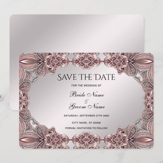 Roze sier Bewaar de datum Save The Date (Voorkant / Achterkant)