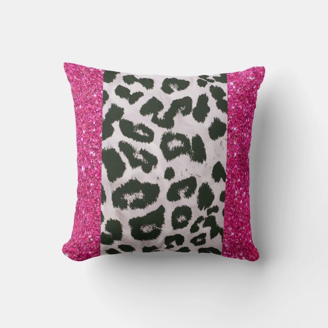Roze Sierkussen met glitter Leopard (Voorkant)
