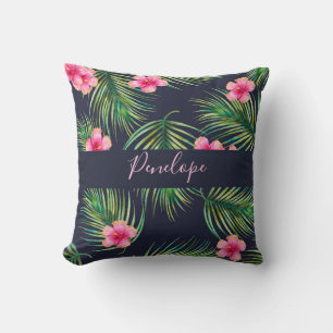 Roze Sierkussen van Tropische ijzermonogram van de
