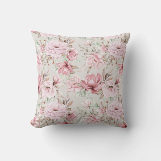 Roze Sierkussen voor Floral Print (Voorkant)