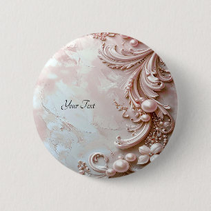 Roze Sierlijke Parel en Bloem Knop Ronde Button 5,7 Cm