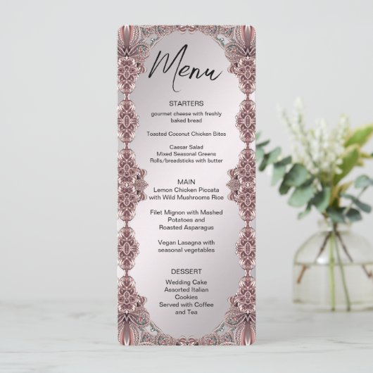 Roze siermenu menu (Staand voorkant)