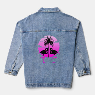 Roze Silhouet Flamingo's Vogel Denim Jacket