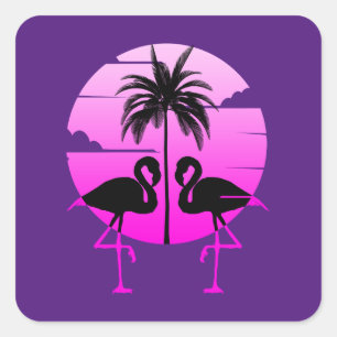 Roze Silhouet Flamingo's Vogel Vierkante Sticker