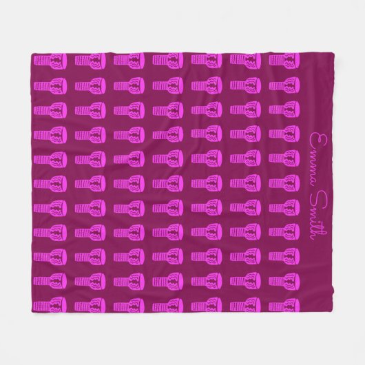 Roze Silhouette Djembe Drum Pattern Paarse Fleece (Voorkant (Horizontaal))