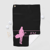 Roze Silhouette Woman Golfer met Bag Monogram Golfhanddoek (Insitu)