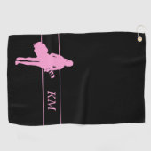 Roze Silhouette Woman Golfer met Bag Monogram Golfhanddoek (Horizontaal)