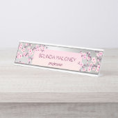 Roze Silver Cherry Blossom Bureau Naambordje (Voorkant)