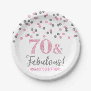 Roze Silver Confetti 70 en Fabulous Birthday Papieren Bordje